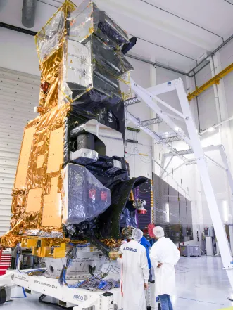 MetOp-SG A is at Airbus' facilities in Friedrichshafen, Germany undergoing final tests to solar panels. Copyright: Airbus