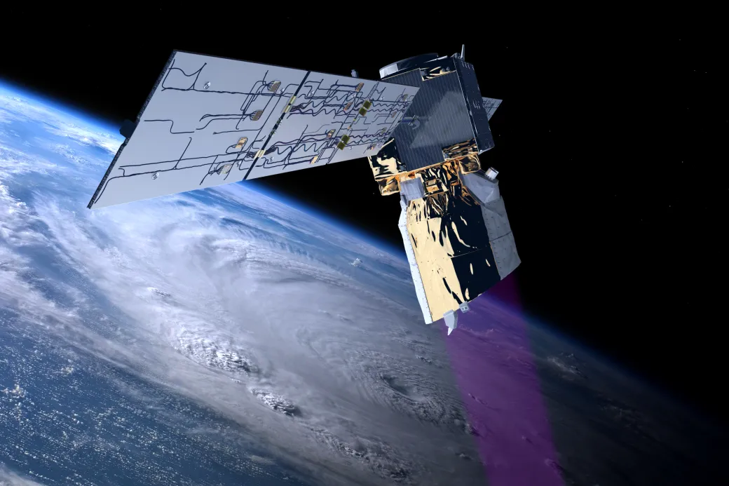 Aeolus, the first satellite mission to acquire global wind profiles, ended its mission on July 28, 2023. Its Doppler wind lidar measured winds sweeping around our planet, improving weather forecasts and climate models. Copyright: ESA/ATG medialab